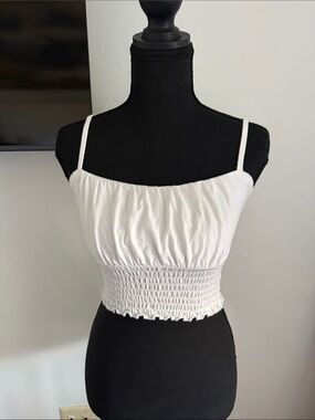 Hollister White Smocked Spaghetti-Strap Crop Top